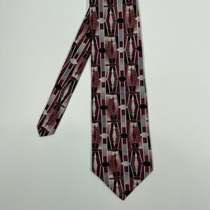 Zylos George Machado Burgundy Geometric Art Deco Silk Necktie Mens OS